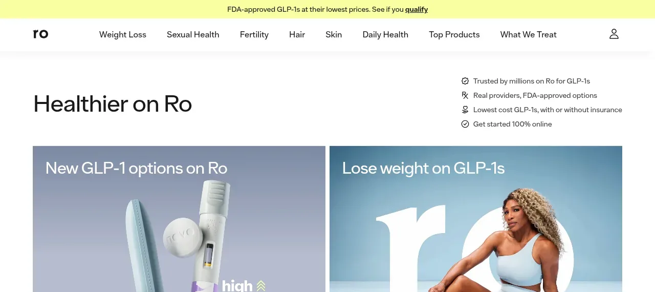Screenshot of the Ro website